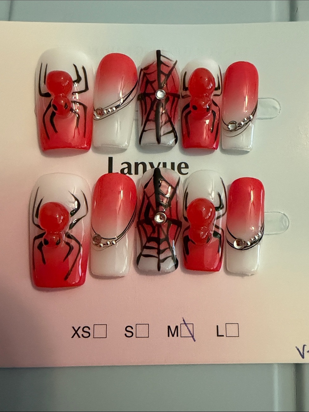 Red White Spider handmade acrylic Nail Art Press-On Set